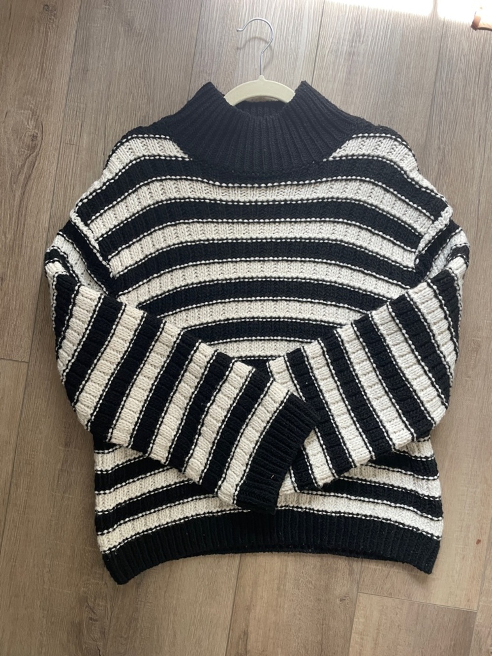 H&M Black and Cream Striped Turtleneck Sweater